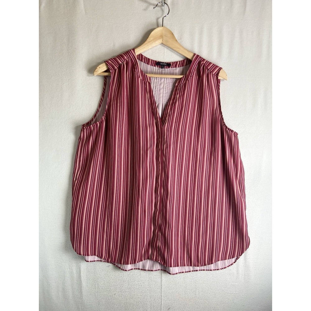 NYDJ Womens L Red Stripe Sleeveless Blouse V Neck Lightweight Flowy Top